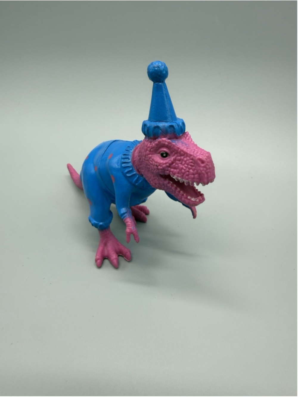 Ankyo T-Rex Dinosaur Clown Figure Pink Blue Polka Dot Pajamas Party Hat